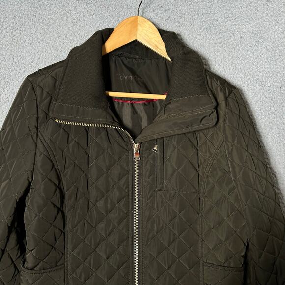 Calvin Klein Coat Womens M/L Green Collared Quilted Pockets Jacket READ - Picture 5 of 12